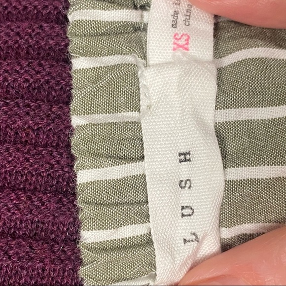 5/$20 Lush Green White Stripe Off the Shoulder Cotton Blouse Top Bows XS - Picture 9 of 10